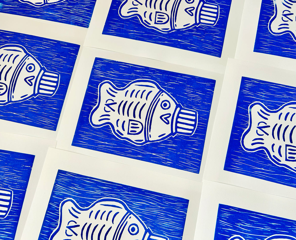 Soy Sauce Fish Original Handmade Linocut Print