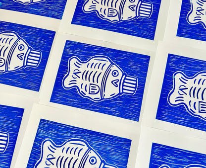 Soy Sauce Fish Original Handmade Linocut Print