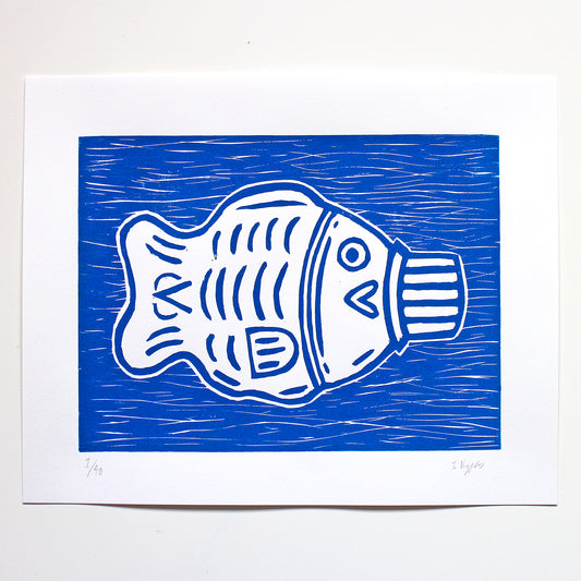 Soy Sauce Fish Original Handmade Linocut Print