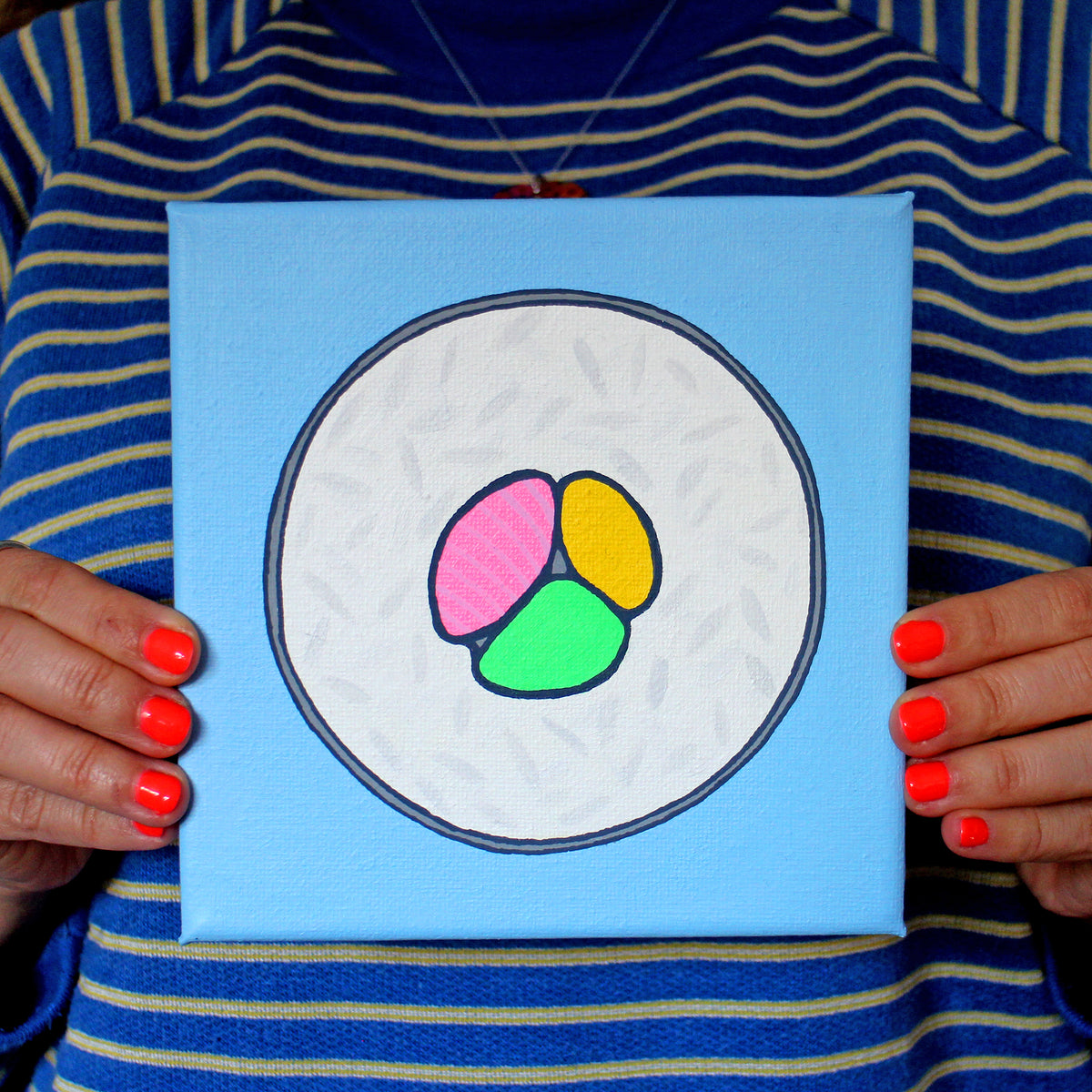 Sushi Roll Maki Pop Art Painting On Miniature Canvas