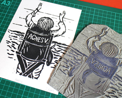 Agnes Varda Handmade Linocut Print, Limited Edition