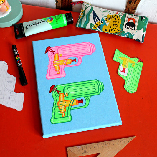 Water Pistols #3 Pop Art Painting on Canvas