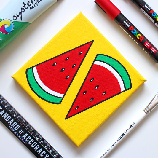 Watermelon Slices Pop Art Painting On Miniature Canvas