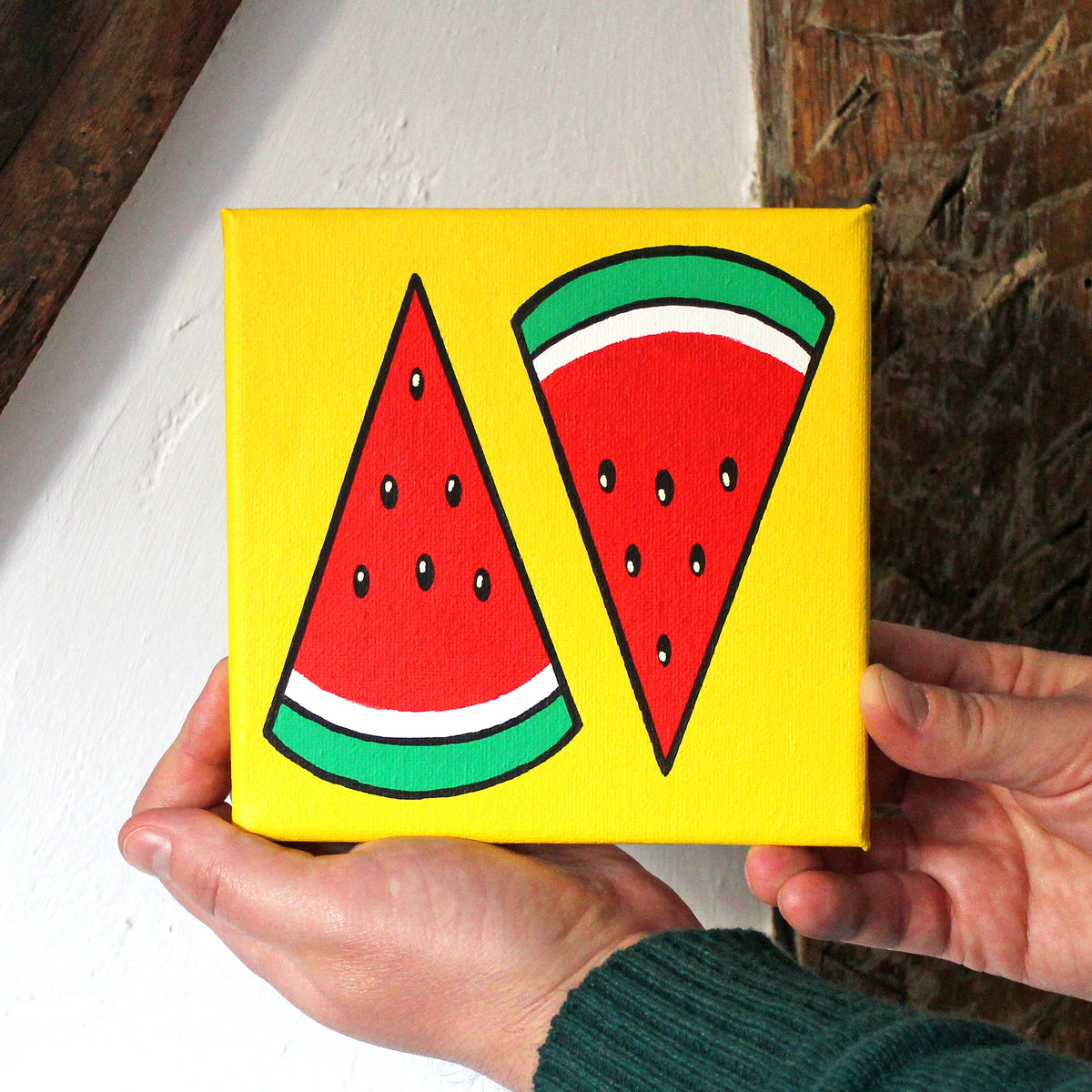 Watermelon Slices Pop Art Painting On Miniature Canvas