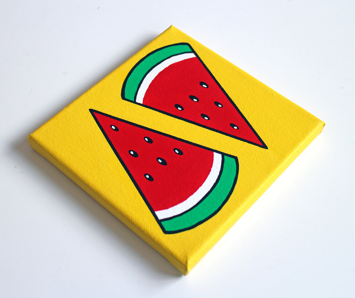 Watermelon Slices Pop Art Painting On Miniature Canvas