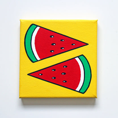 Watermelon Slices Pop Art Painting On Miniature Canvas